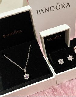 Pandora Purple Flower Necklace & Earrings Set 💖💎✨