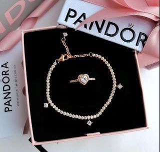Pandora Rose gold elevated heart ring - sparkling droplet tennis bracelet ❤️