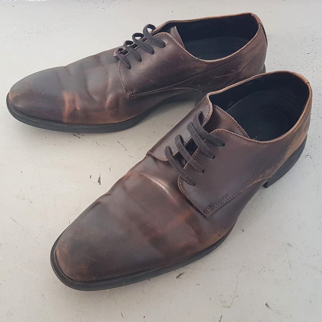 PEDRO Oxford Shoes Working Shoes Soft Brown Leather Size 42 Original Footwear Patchy shades of Brown Exotic designer wear Shoelaces Cult