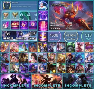 ‼️RUSH‼️ LUXURY MOBILE LEGENDS ACCOUNT FOR SALE WITH 105 SKINS