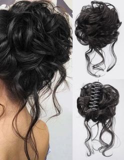 Synthetic messy curly claw hair bun chignon hair extensions scrunchy fake false black hair with tail