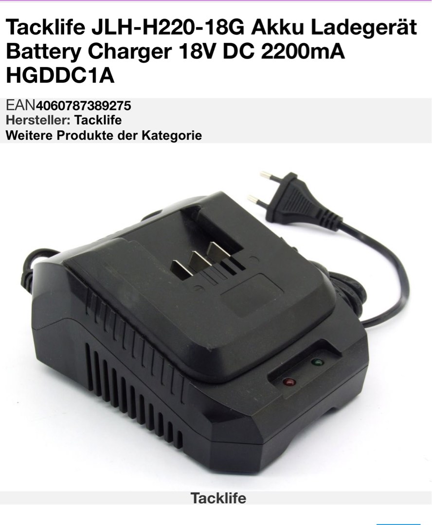 Tacklife JLH H220 18G Battery Charger 18V DC 2200mA HGDDC1A TV Home Appliances Electrical Adaptors Sockets on Carousell