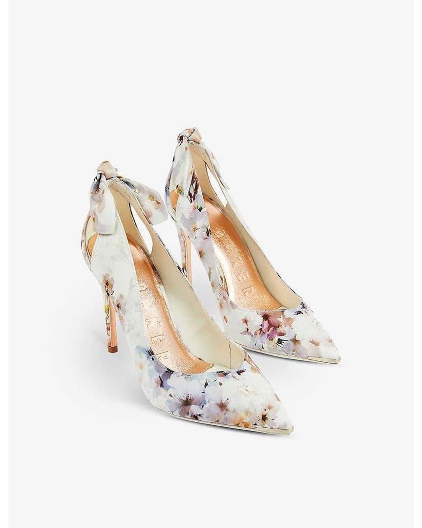 Ted Baker Elaine Vanilla Mid Heel Court Shoes Floral Authentic