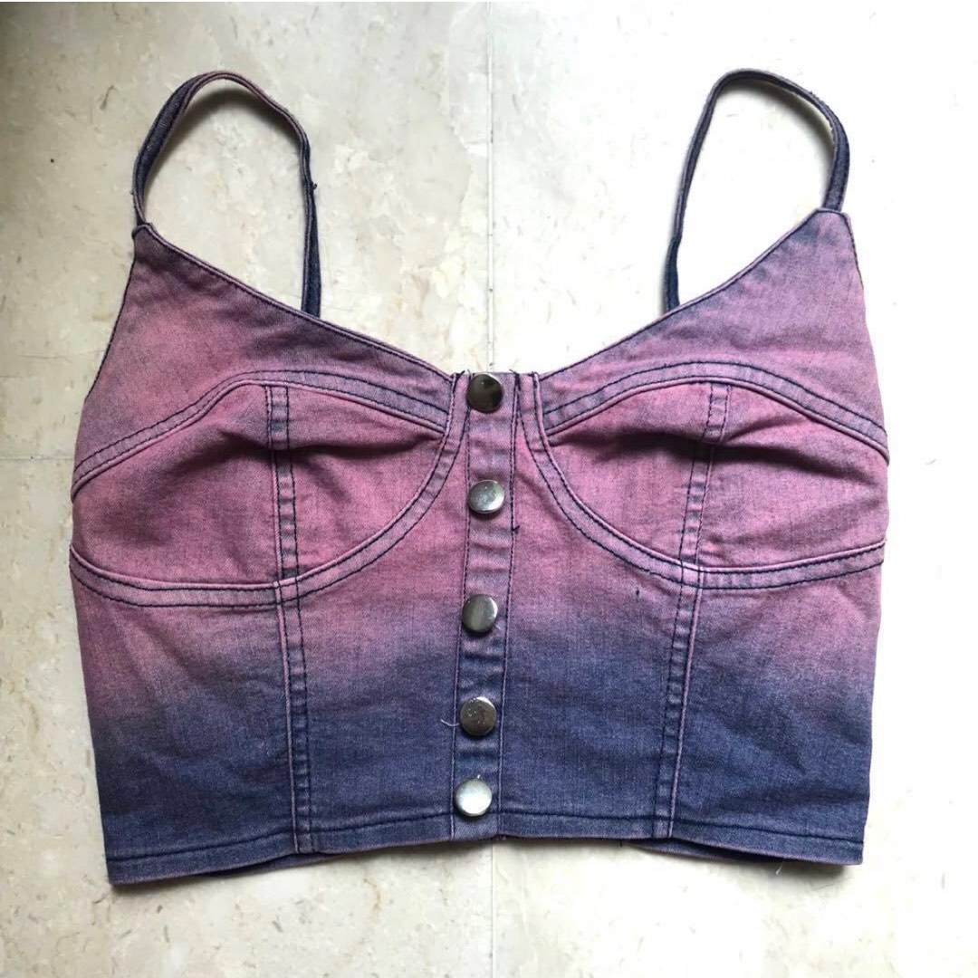 TOBI Pink Purple Ombre Bralette denim crop top camisole Women s Fashion Tops Sleeveless on Carousell