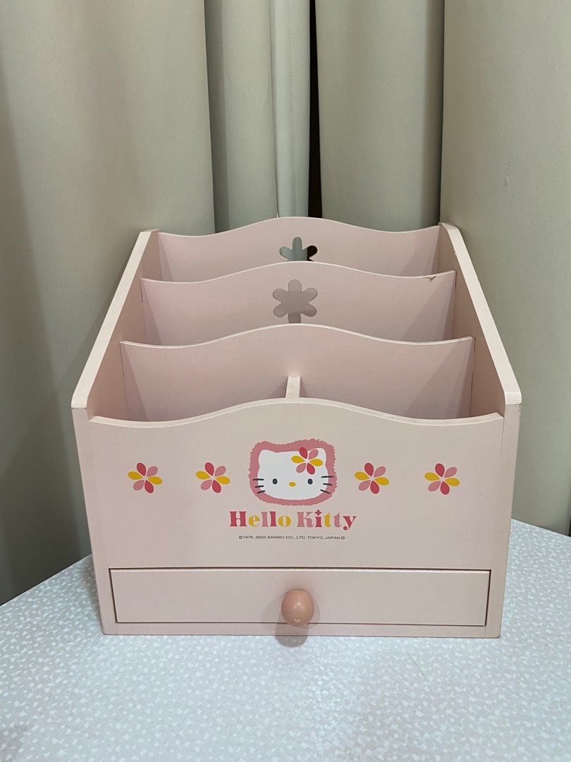 Hello Kitty Themed Dresser with Mirror – Pink & White Wooden Storage Cabinet for Kids main image 1