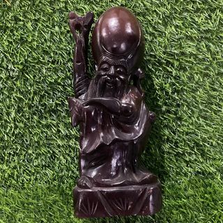 Vintage Fine Chinese Hand Carved Brown Solid Wood Art Longevity God Deity Immortal Large Shou Lao Lucky Figurine with Flaw as posted 10.5” x 4” inches - P699.00