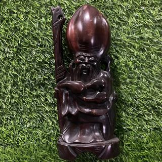 Vintage Fine Chinese Hand Carved Large Brown Thick Solid Wood Art Longevity God Deity Immortal Shou Lao Lucky Figurine with Flaw as posted 9.75” x 4” inches - P899.00