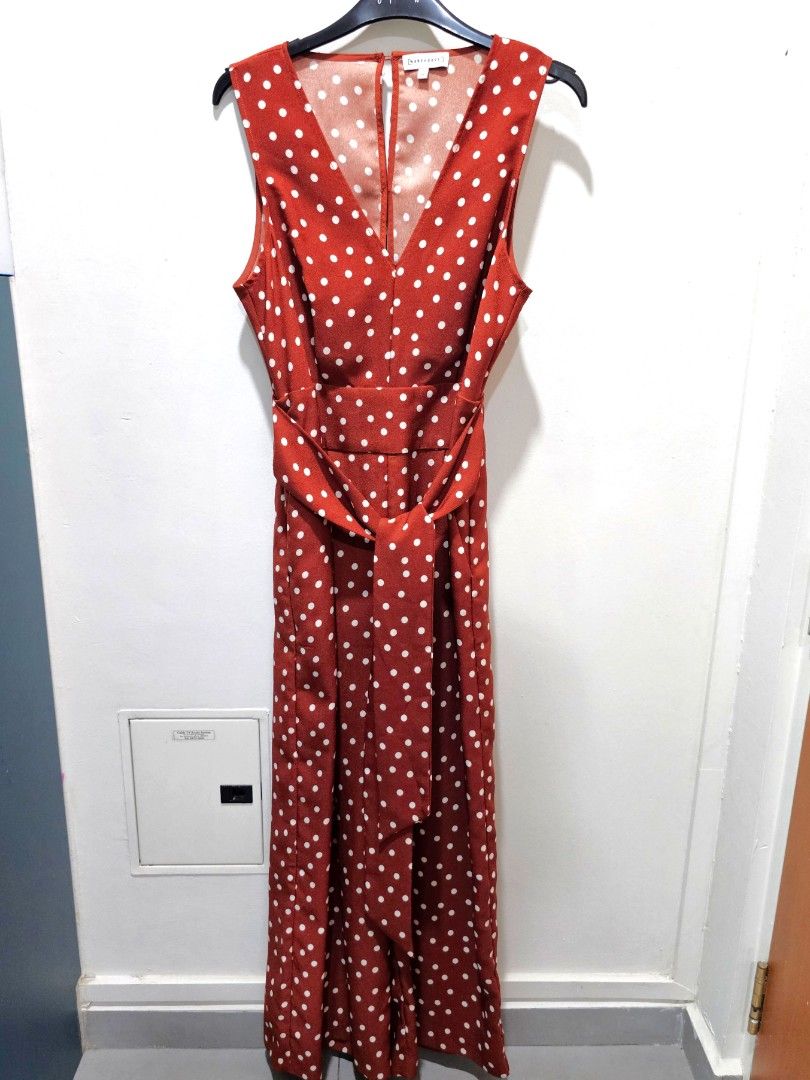 Warehouse Burnt Orange Polkadot Jumpsuit
