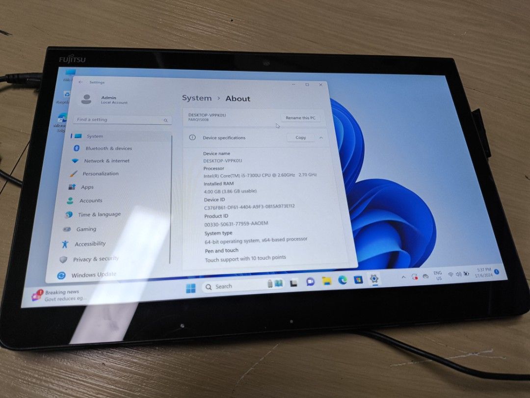 Windows Tablet (Category: Laptops & Notebooks) located in Shah Alam. Submitted by joyoren (Listing ID 1309329991, Image 2). Description: Fujitsu Arrows windows tablet/laptop i5-7300u 4gb ram 128gb SSD touchscreen 12in windows 11 pro adapter no keyboard docking but will get Logitech wireless keyboard mouse combo (new).
