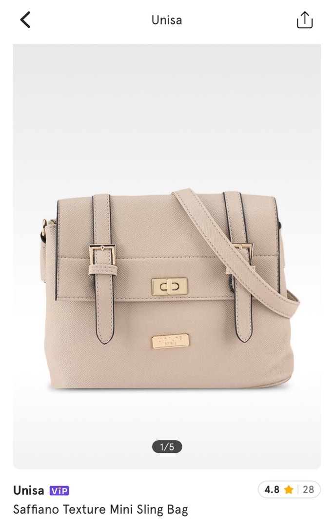 Zalora Unisa Saffiano Texture Mini Sling Bag in Taupe Women s Fashion Bags Wallets Cross body Bags on Carousell