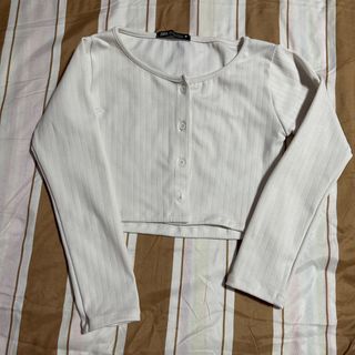 Zara Button Crop Long Sleeve Top