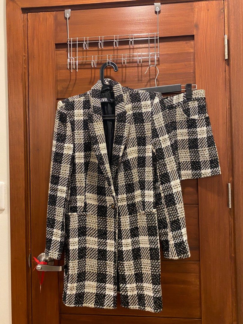Zara checked tweed blazer on sale