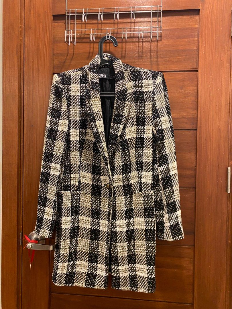 Zara checkered tweed blazer deals