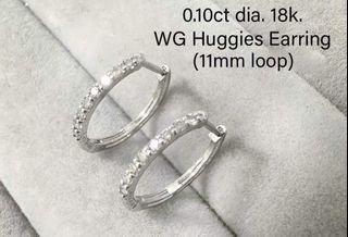 0.10 carats Natural diamond huggies earrings in 18k white gold
