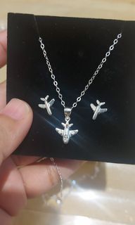 925 Silver Airplane Necklace and Earrings Set
