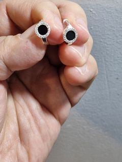 925 silver black stone clip earrings