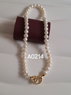 順豐包郵 (編號:A0214) 8mm 天然 無核珍珠頸鏈 14K包金扣freshwater pearl necklace  (real pearl)64208540927875110
