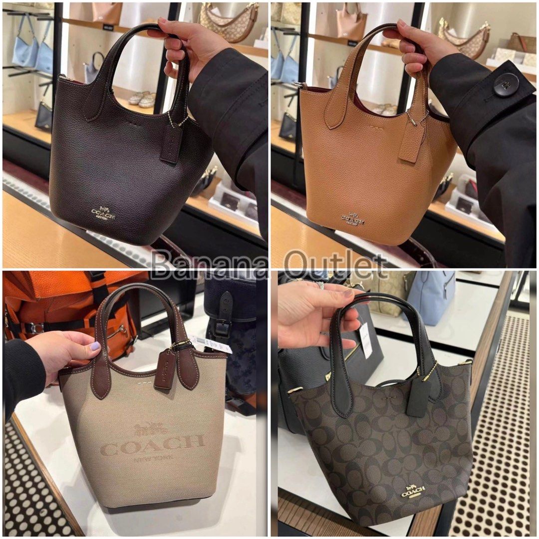 COACH Crossbody Bucket Leather Hanna Women Monogram ladies Small Luxury mini handle casual handbag Sling