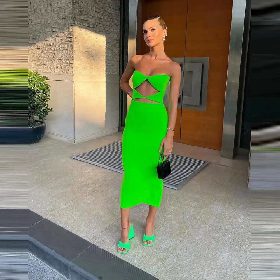 ALC Hale Cut Out Crepe Midi Dress in neon green