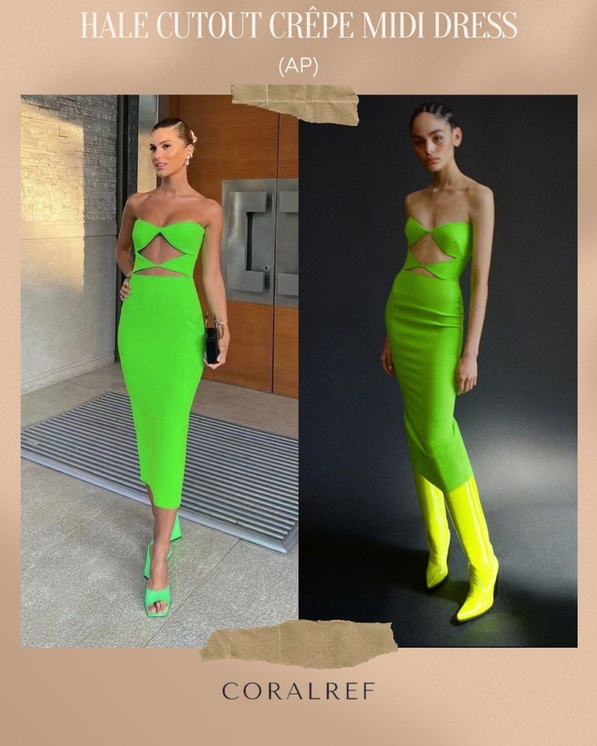 ALC Hale Cut Out Crepe Midi Dress in neon green