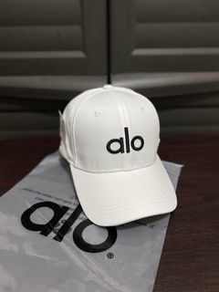 Alo Yoga Off-Duty White Black Embroidered Structured Velcro Adjustable Cap
