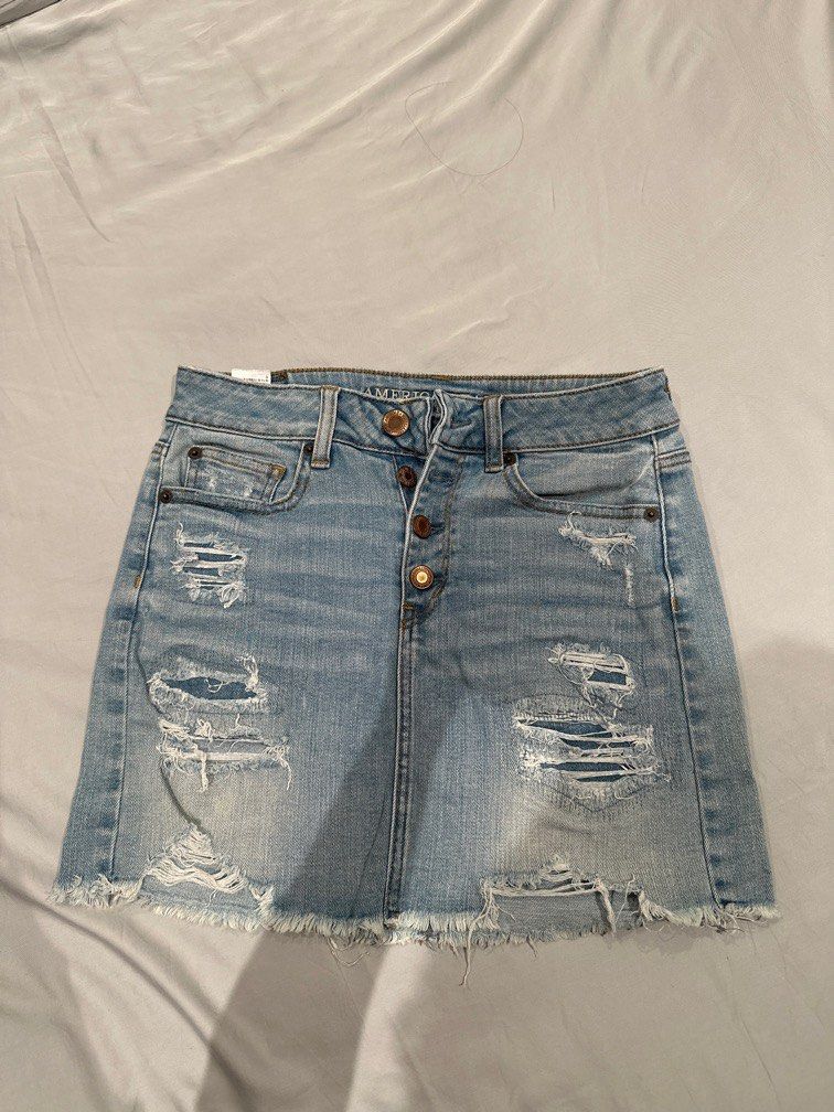 Ripped jean skirt american eagle outlet