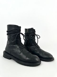 Ann Demeulemeester Black Ankle-Zip Combat Boots.