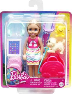 Barbie Chelsea Doll & 6 Accessories, Travel Set with Puppy,