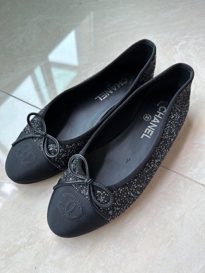 Cheapest Chanel 37 Sequin Ballerina Flats Shoes Black