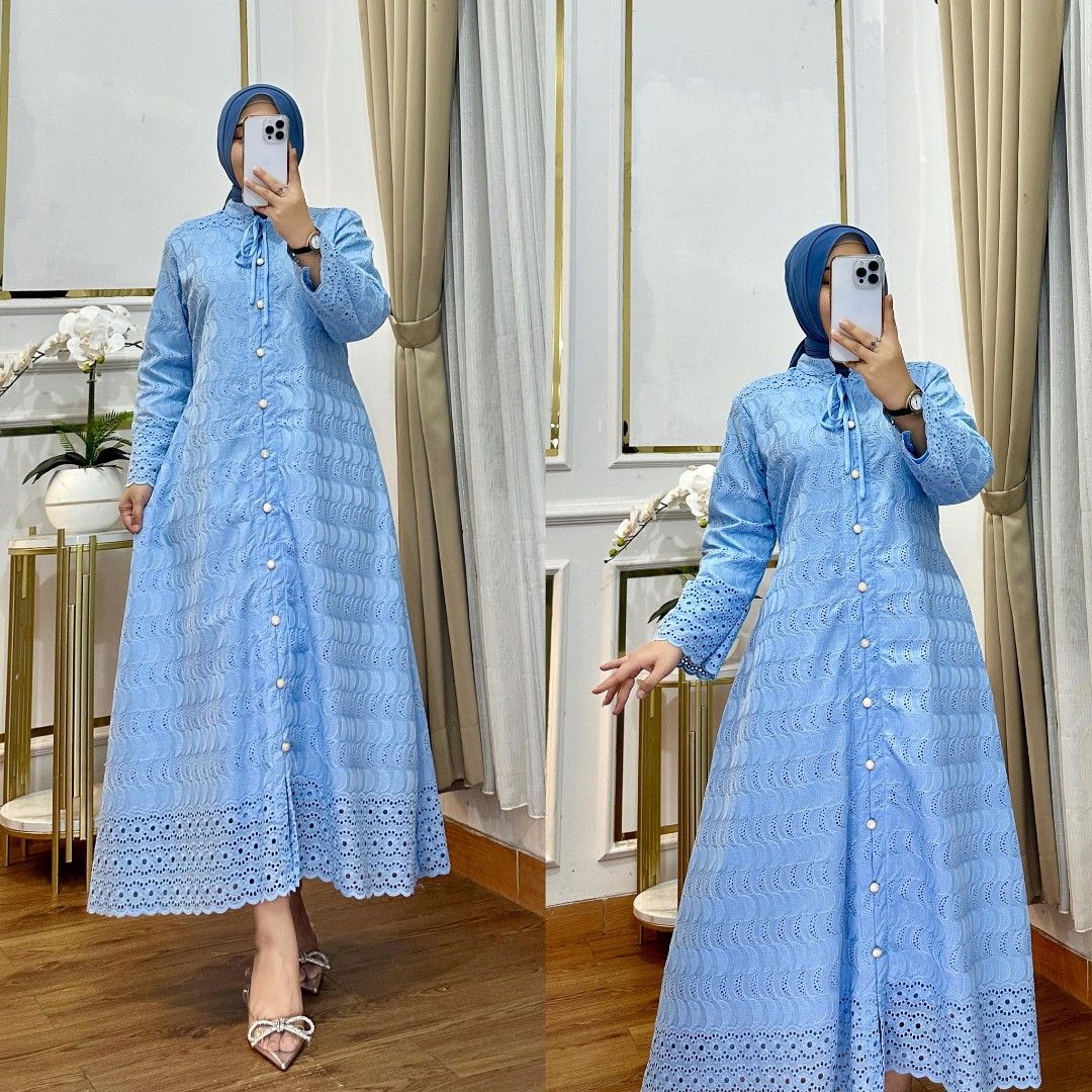 Dress cotton embroidery Fesyen Wanita Pakaian Wanita Gaun Rok di Carousell