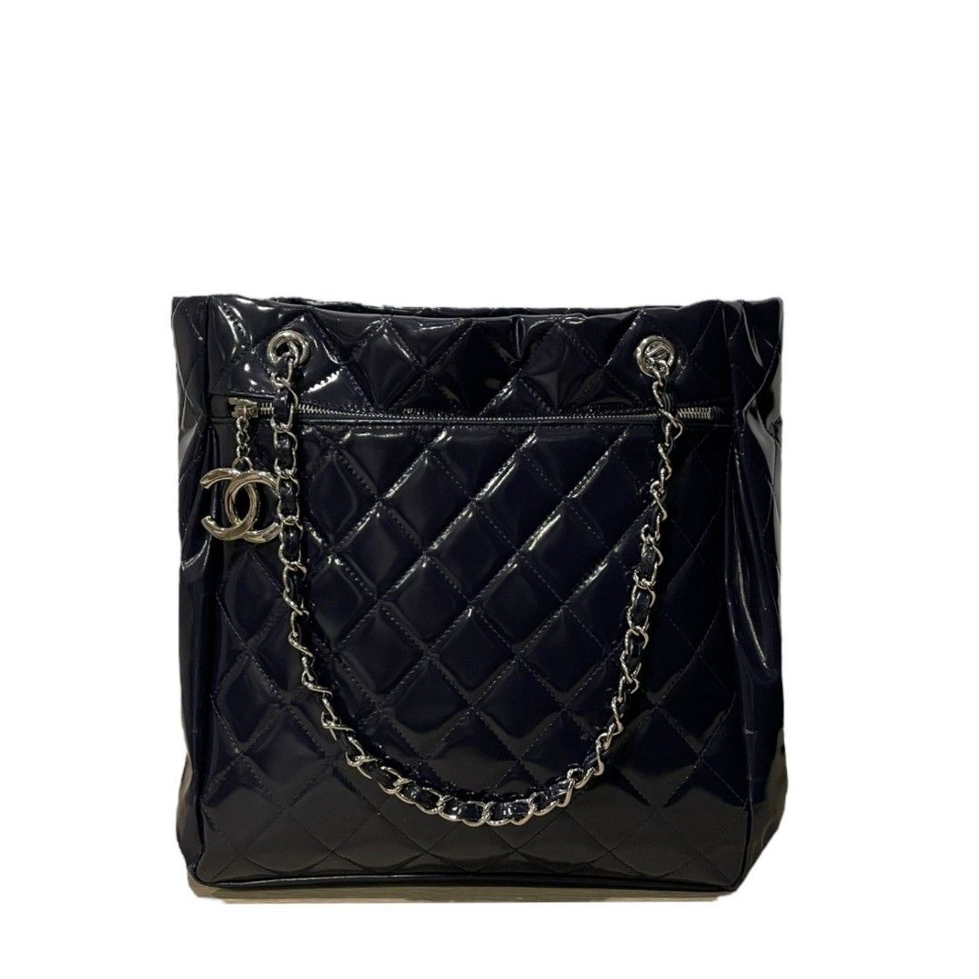 Fast Sale VGC Chanel Chic Glitter Patent Tote Bag Dark Blue - Main Image