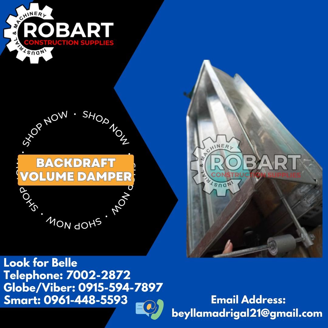 GI Rectangular Backdraft Damper (Category: Construction Tools & Equipment) located in Manila. Submitted by bellarobart (Listing ID 1309390358, Image 1). Description: GI Rectangular Backdraft Damper Size: 850mm x 350mm 𝑹𝑶𝑩𝑨𝑹𝑻 𝑪𝑶𝑵𝑺𝑻𝑹𝑼𝑪𝑻𝑰𝑶𝑵 𝑺𝑼𝑷𝑷𝑳𝑰𝑬𝑺 #RobartConstructionSupplies #robartph #constructionmaterials #industrialsupply Office Address: 1405 Yuseco St. Sta Cruz Manila SEND US MESSAGE FOR INQUIRIES ‼️‼️ 🔵100% Trusted 