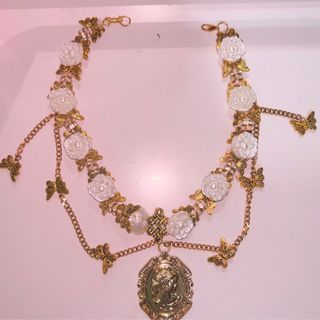 gold butterfly pearl rose choker necklace pendant