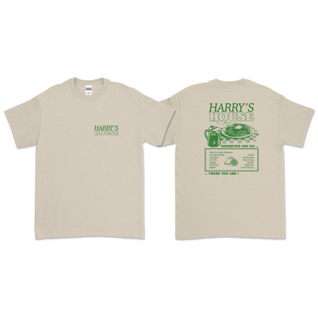 Harry’s house menu t-shirt (Category: Tshirts & Polo Shirts ) located in Manila. Submitted by prelovedbypatch (Listing ID 1309449525, Image 1). Description: size: medium condition: 10/10 rfs: wrong size (need cash pambili ng size smol 🥹) -unisex -sand color -kasya sa medium-large body frame (super oversized sakin coz i’m only xs or s) -bought from sh0pee overseas shop -791 pesos original price.