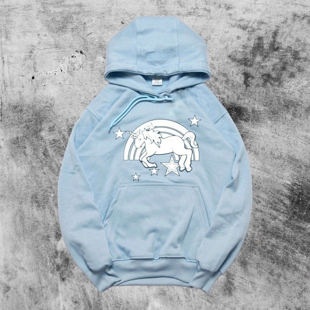 トップス VETEMENTS UNICORN WSS18TR28 Vetements SS18 1/50 Unicorn hotline Hoodie in navy blue SZ:S