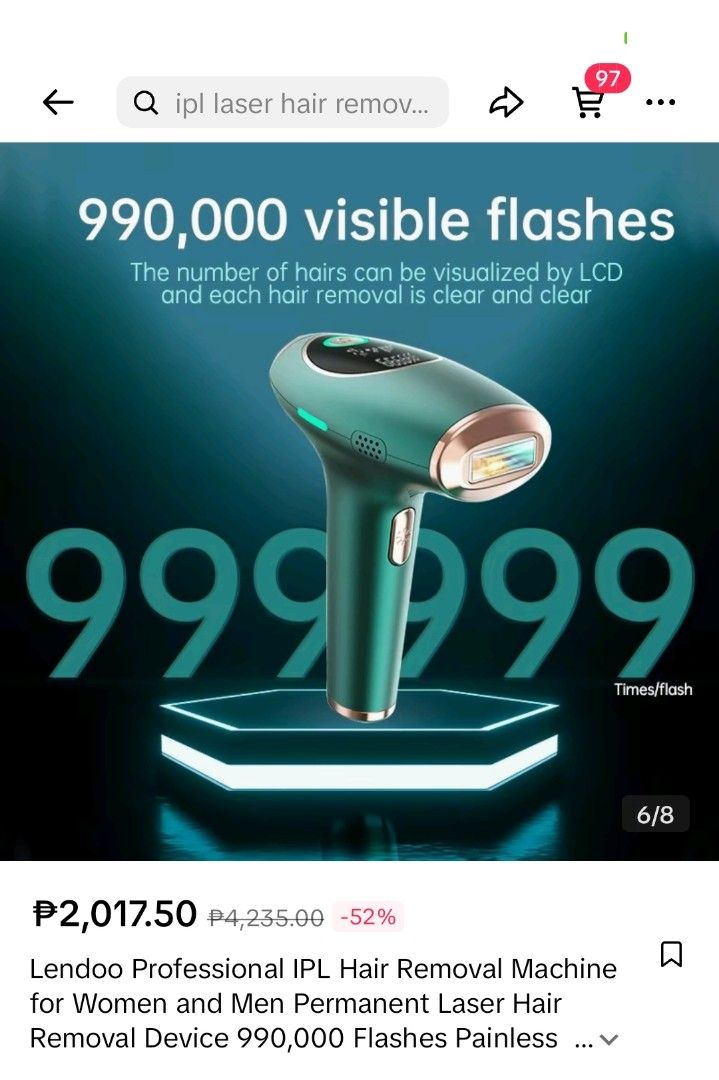 IPL Hair Removal Machine (Category: Hair Removal) located in Caloocan City. Submitted by sab418 (Listing ID 1309504947, Image 2). Description: - Bought in Tiktok shop for 2,000 pesos -Barely Used (used two to three times only) -rfs: Gonna upgrade to smaller one Here's the product's feature according to the shop: 📌【Product Features】 ● Polishing in the best-grade Sapphire lamp cap. This is also the highest energy in Sapphire Air Series. Permanent 