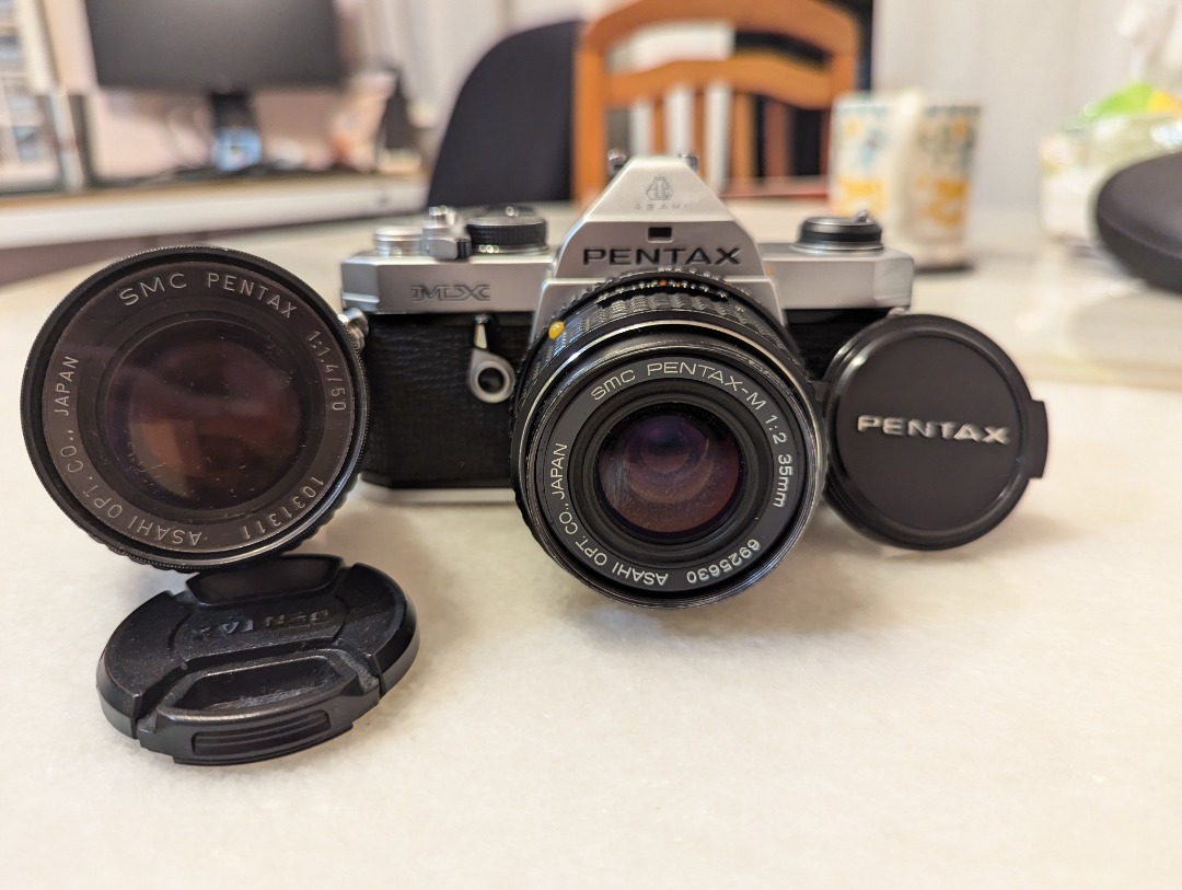 MINT condition Pentax MX film camera with SMC 50mm f1.4 & 35mm f2 lens, Photography, Cameras on