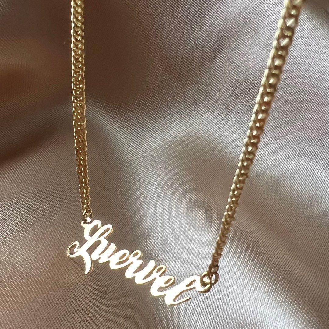 Name Necklace in 18k Gold (Category: Necklaces) located in Taguig. Submitted by 3ftygoldjbz (Listing ID 1309499680, Image 3). Description: You can choose any chains of ur choice. Length can be from 16-20”.