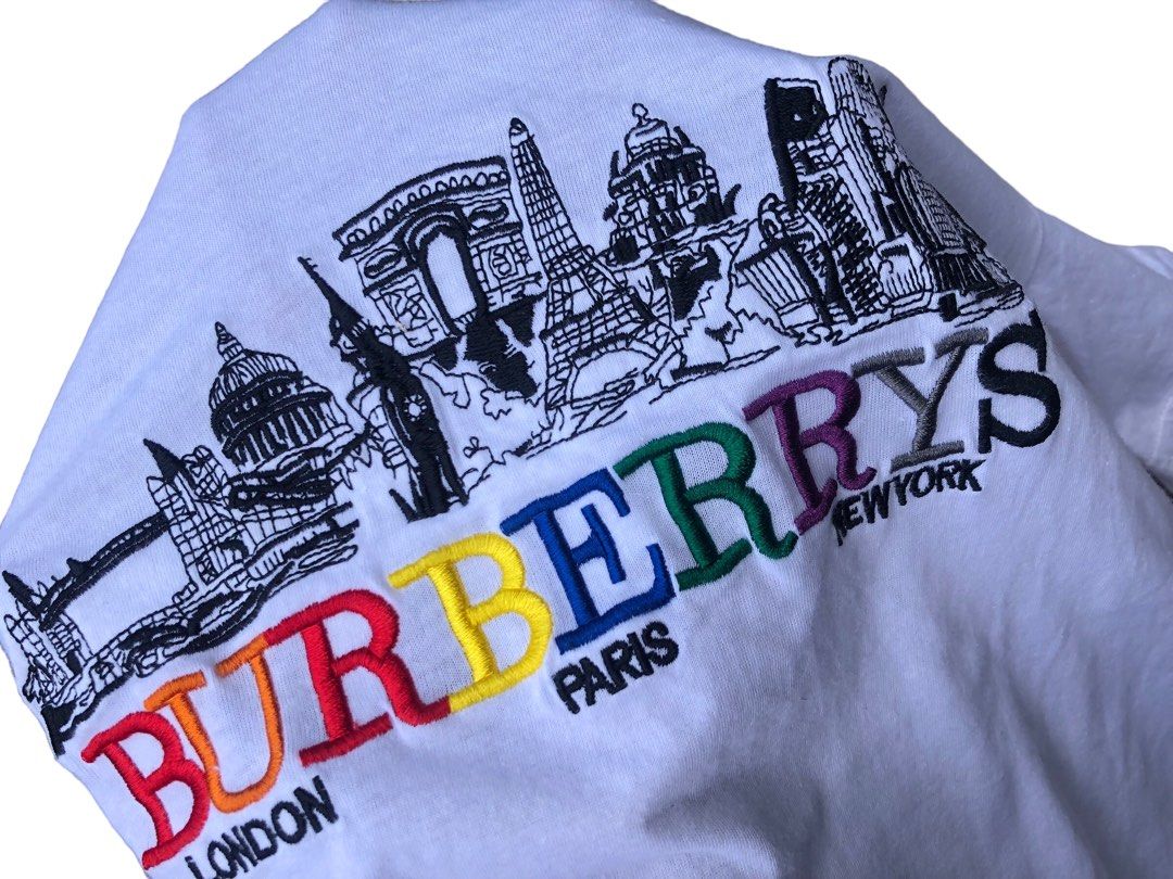 Nice BURBERRY OF LONDON BURBERRYS Rainbow Embroidered Logo White T Shirt Luxury Brand Brit
