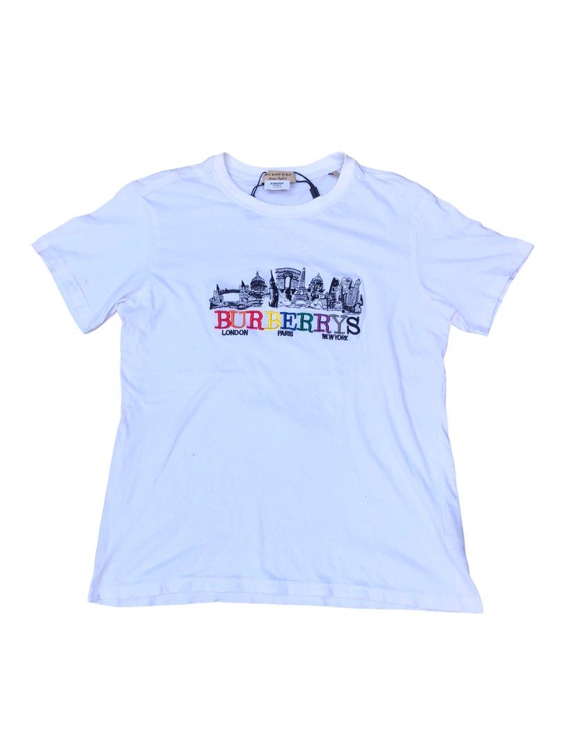 Nice BURBERRY OF LONDON BURBERRYS Rainbow Embroidered Logo White T Shirt Luxury Brand Brit