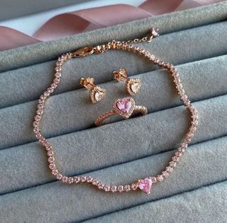 Pandora tennis bracelet heart , necklace , ring & earring