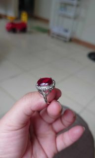 Preloved Red stone ring in silver Setting size 7.5