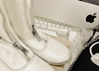 Repriced!!! Guidi- front zip leather boots (White)