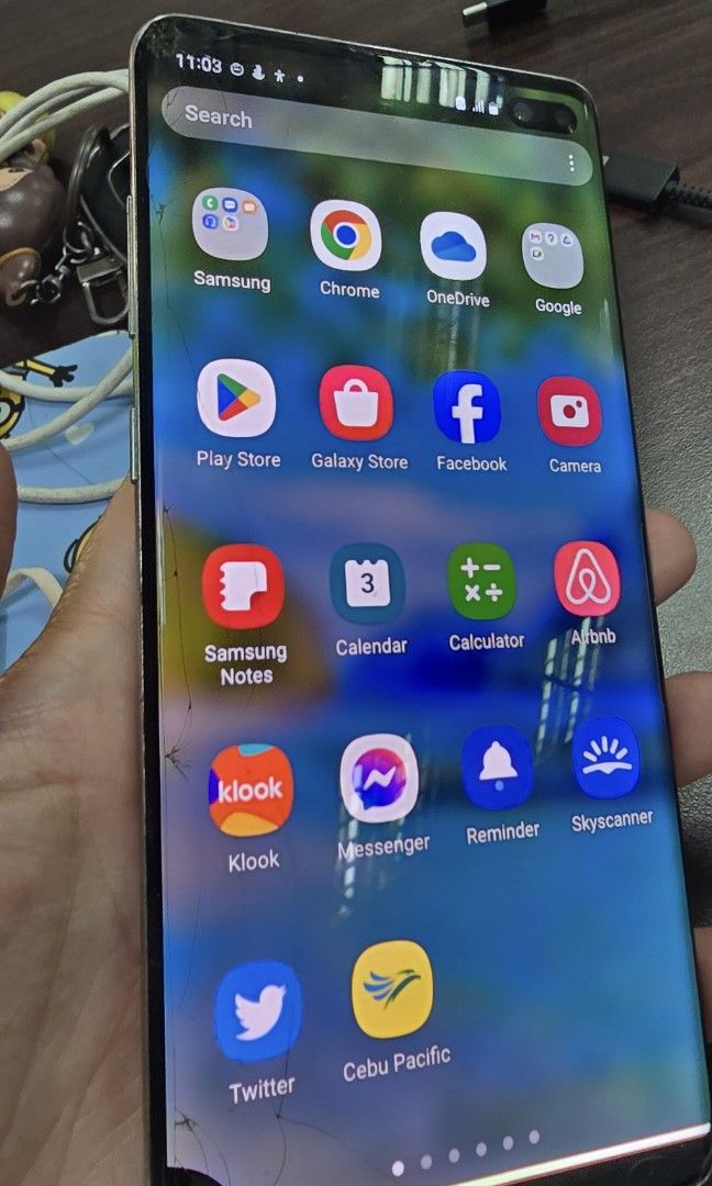 S10 PLUS (Category: Samsung) located in Quezon City. Submitted by thegoodsplanetmnl (Listing ID 1309504239, Image 1). Description: Personal Phone Globe Lock no charger with box includes clear casing 128GB Has Crack on the screen no to swap rfs : decluttering.