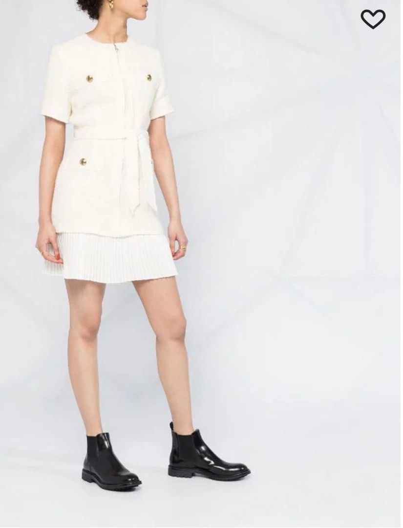 sandro tweed coat mini dress Belted tweed mini shirt dress - ecru