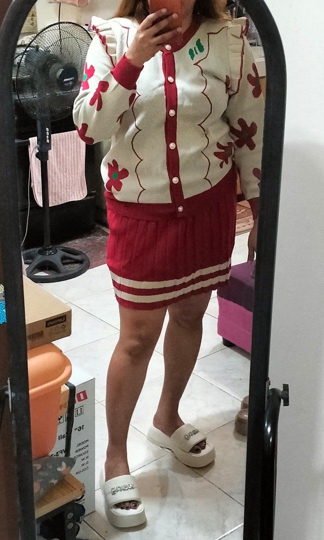 Skirt and sweater coords knitted PLOYPA (Category: Sets or Coordinates) located in Taytay. Submitted by kashleesha (Listing ID 1309520770, Image 2). Description: bought via live selling in bkk. fits small to xl. used once. working buttons..