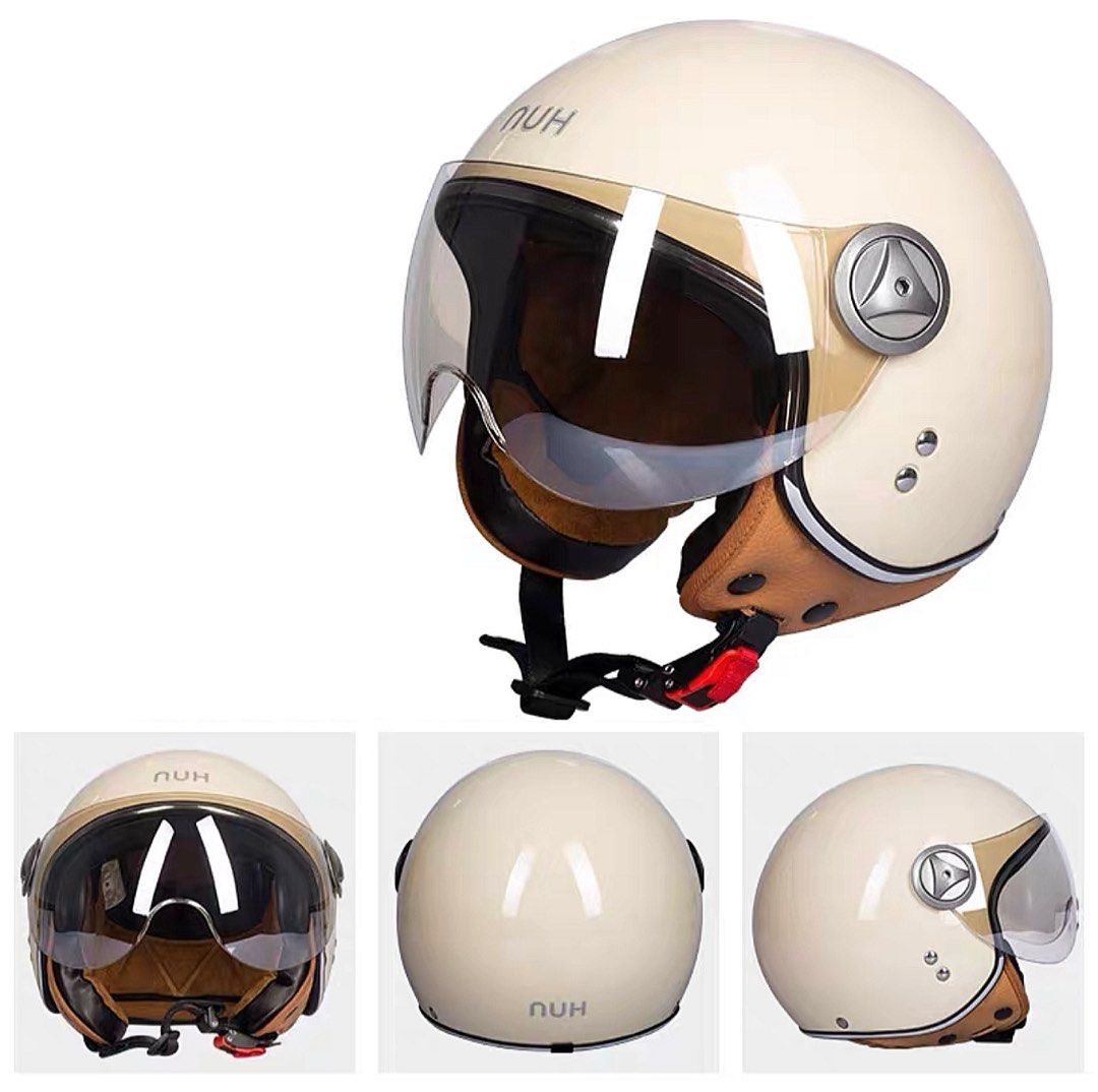 Cream Jet Fighter Motorcycle Helmet Pilot Aviator Open Face with