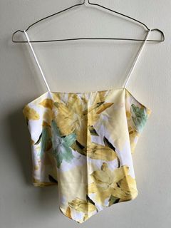 Tie Knot Back Camisole, Spaghetti Strap Sleeveless Floral Print Hanky Hem Cami Tops