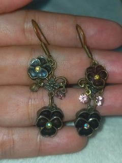 Vintage Brass Gold Flower Hook Earrings