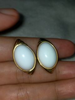 Vintage White Cabochon Stud Earrings
